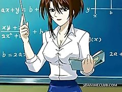Anime school teacher in short skirt shows pussy