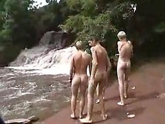 Outdoor fucking for these three gay twinks