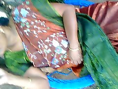 satin silk saree aunty