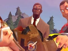 Overwatch Tracer Gets Fucked by Team Fortress 2 Scout and Spy